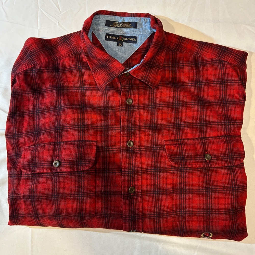 Tommy Hilfiger Red and Black Plaid Shirt